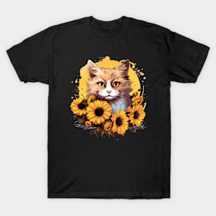 Cat and Sunflowers T-Shirt